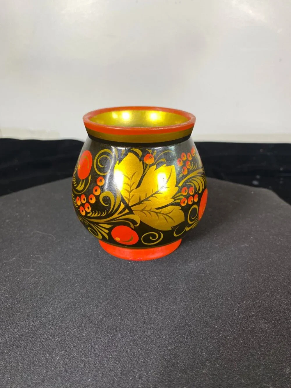 Vintage Soviet Russian Hand Painted Khokhloma Folk Art Cup Vase 3